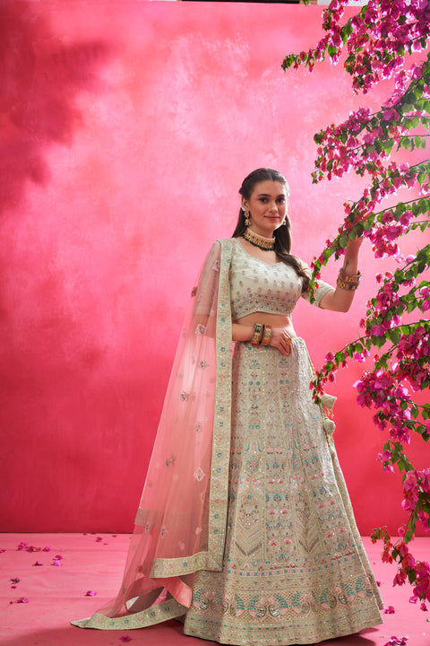 Pista Green Multi Resam Coding Lehenga