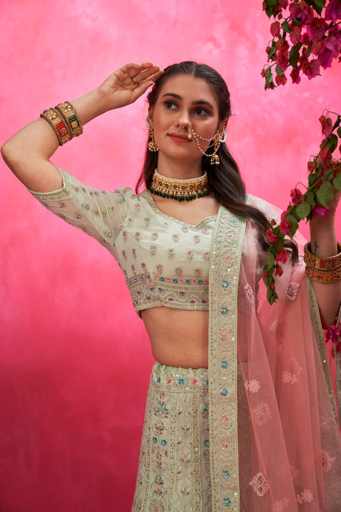 Pista Green Multi Resam Coding Lehenga