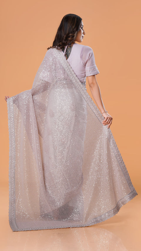Pink Sequins Half and Half Concept Saree