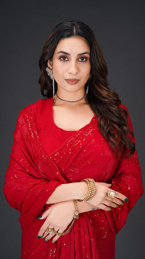 Radiant Shimmer Chiffon Saree with Beads & Sequins