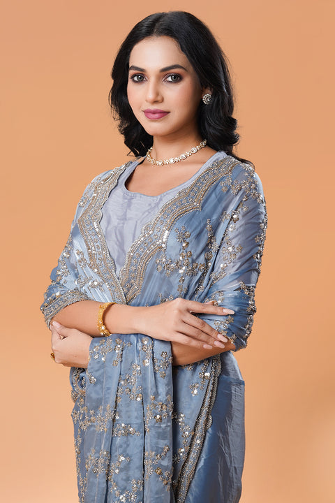 Blue Beads Work BEAUTIFUL Saree