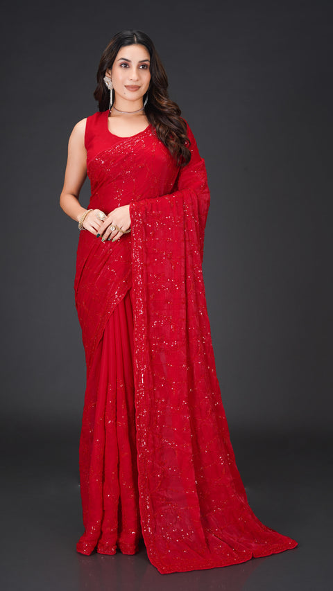 Radiant Shimmer Chiffon Saree with Beads & Sequins