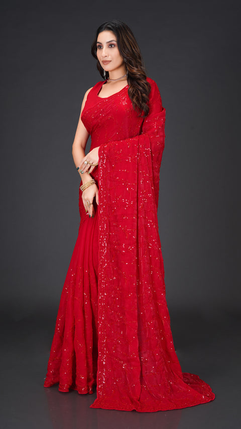 Radiant Shimmer Chiffon Saree with Beads & Sequins