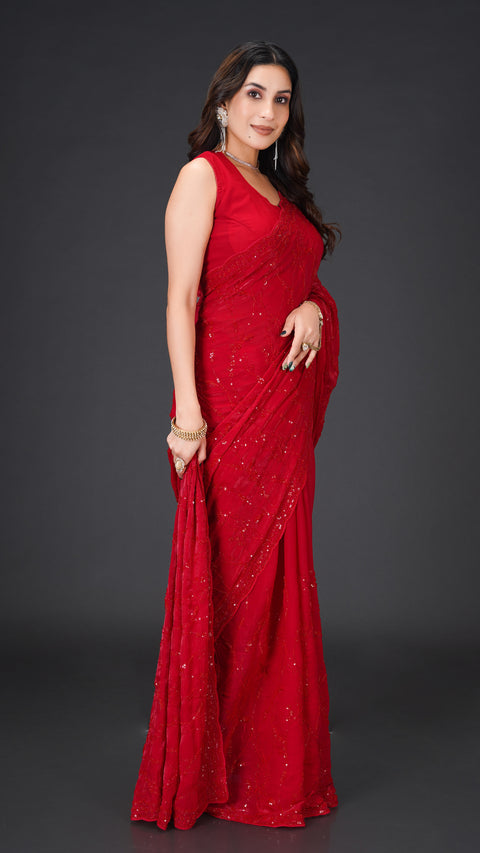 Radiant Shimmer Chiffon Saree with Beads & Sequins