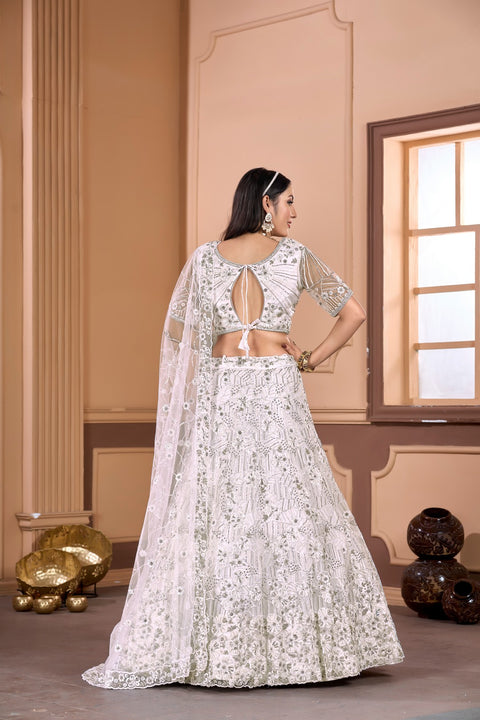 White Lehenga with Moti work