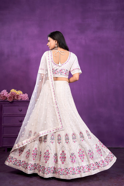 Cream White Lehenga in Resam