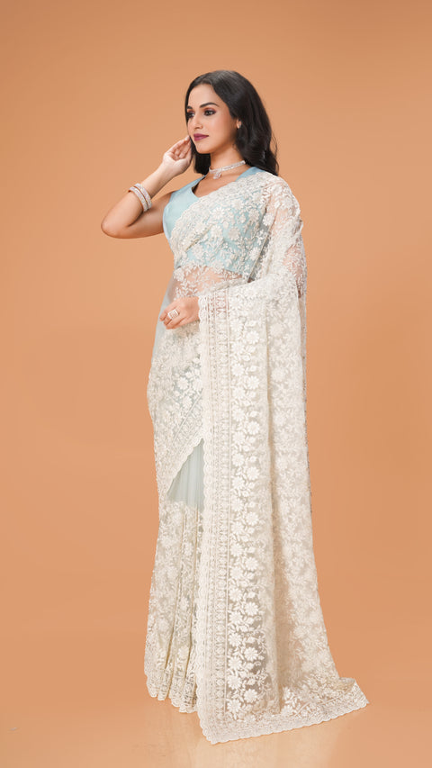 Graceful Lucknowi Net Saree Adorned with Sparkling Stones ( not in excel sheet ) in drive only