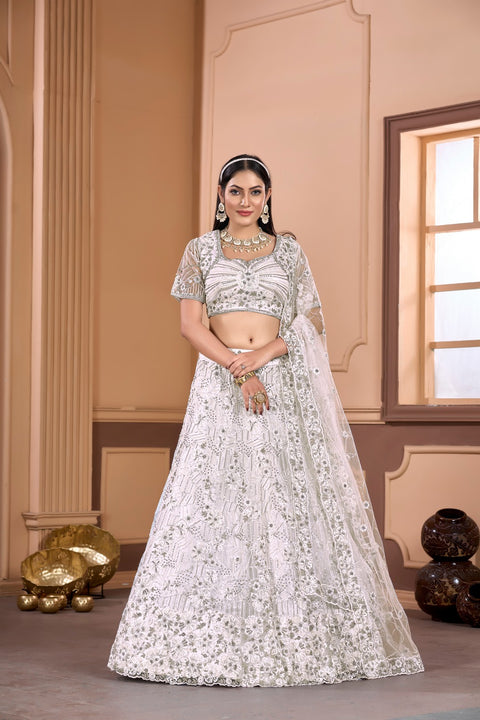 White Lehenga with Moti work