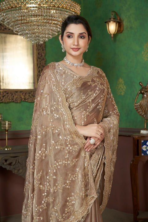 Chiku Charm Beaded Tissue Organza Elegance saree