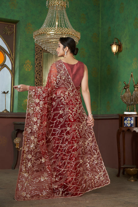 Crimson Red Net Saree  – A Mesmerizing Masterpiece!