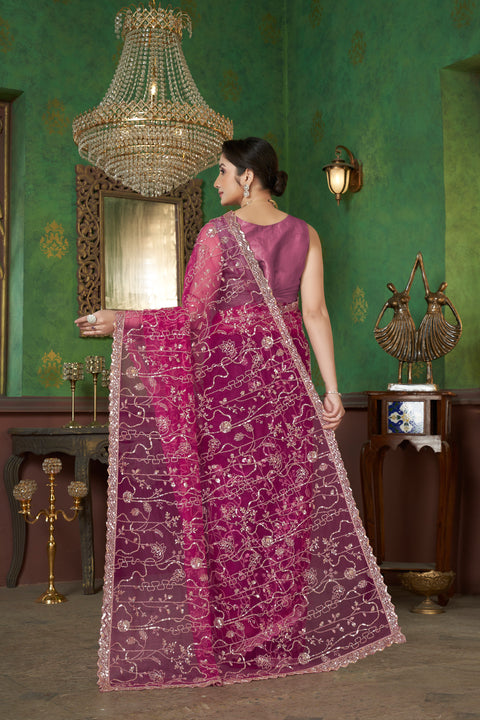 Hot Pink Net Saree – Elegance Redefined