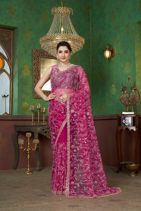 Hot Pink Net Saree – Elegance Redefined