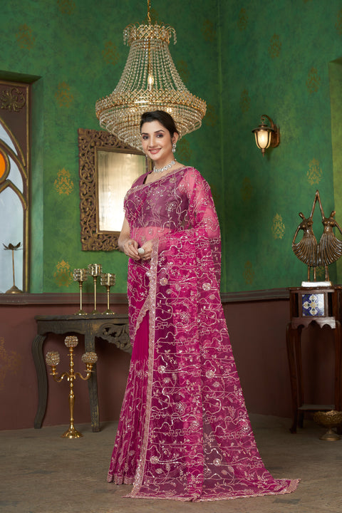 Hot Pink Net Saree – Elegance Redefined