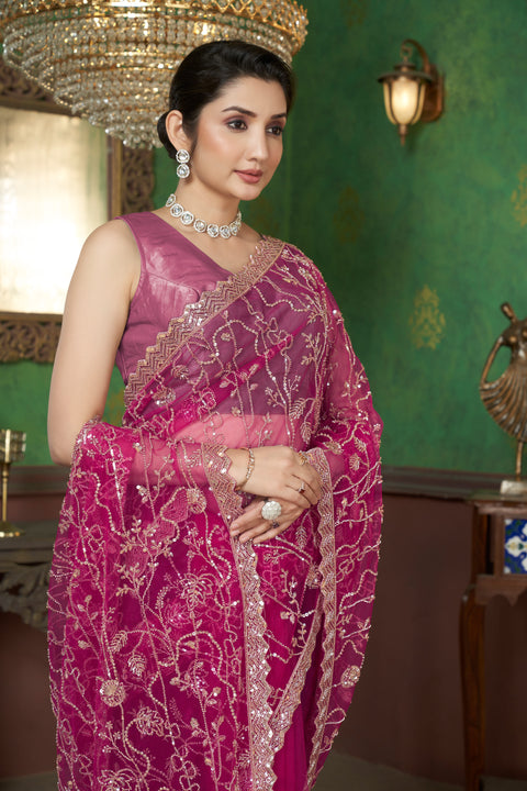 Hot Pink Net Saree – Elegance Redefined