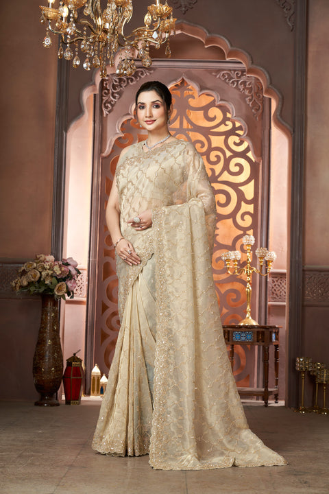 Luxe Off-White Chiffon Saree
