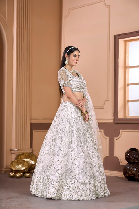 White Lehenga with Moti work