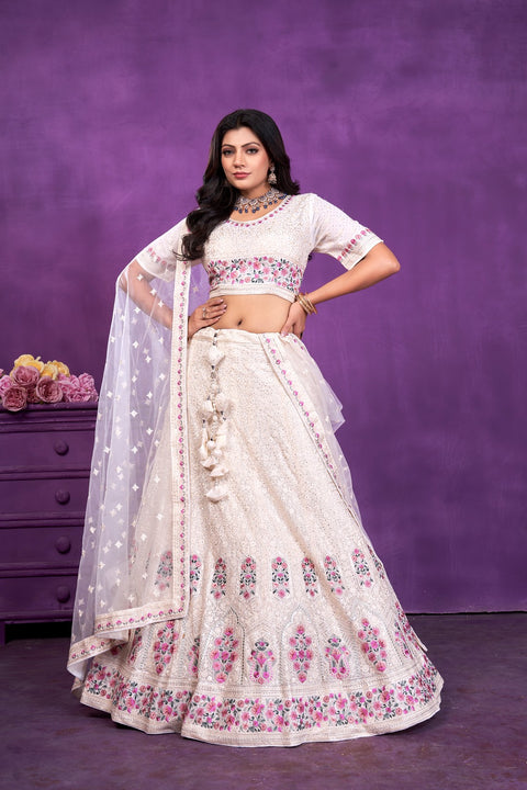 Cream White Lehenga in Resam