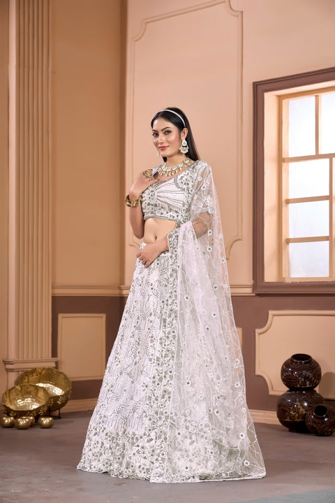White Lehenga with Moti work