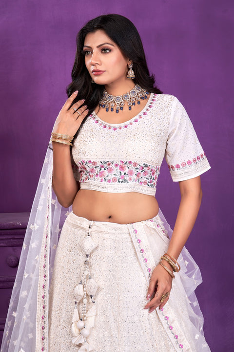 Cream White Lehenga in Resam