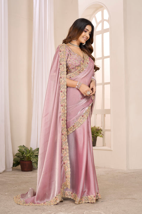 Dusty Rose Silk Saree with Heavy Zari