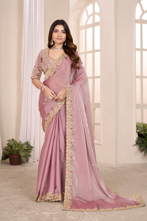 Dusty Rose Silk Saree with Heavy Zari