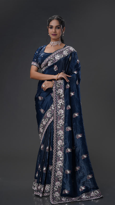 Exquisite Peacock Organza Saree with Intricate Resham Embroidery