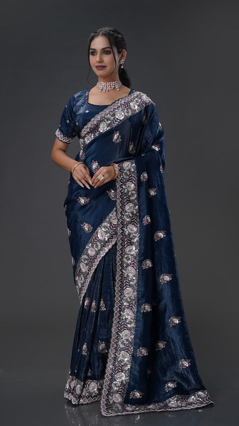 Exquisite Peacock Organza Saree with Intricate Resham Embroidery