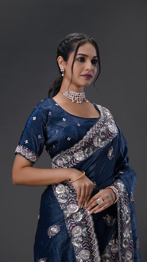 Exquisite Peacock Organza Saree with Intricate Resham Embroidery