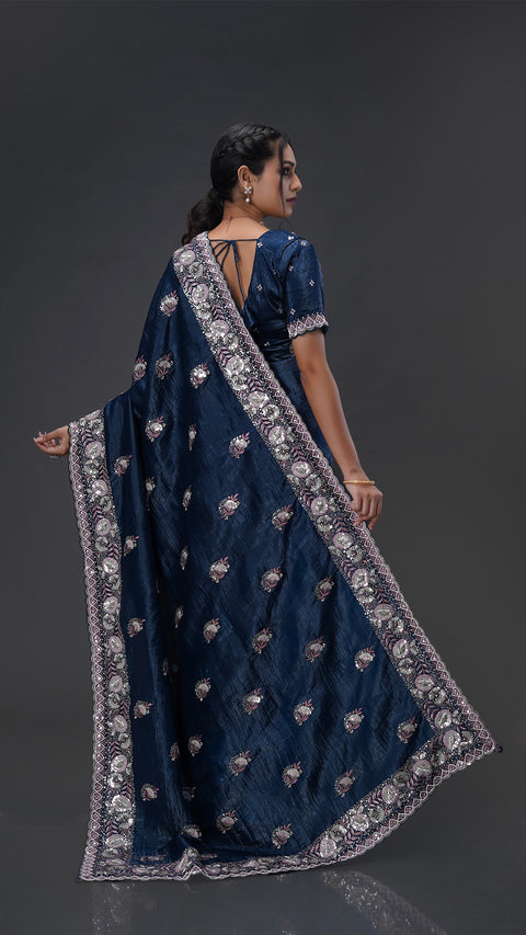 Exquisite Peacock Organza Saree with Intricate Resham Embroidery