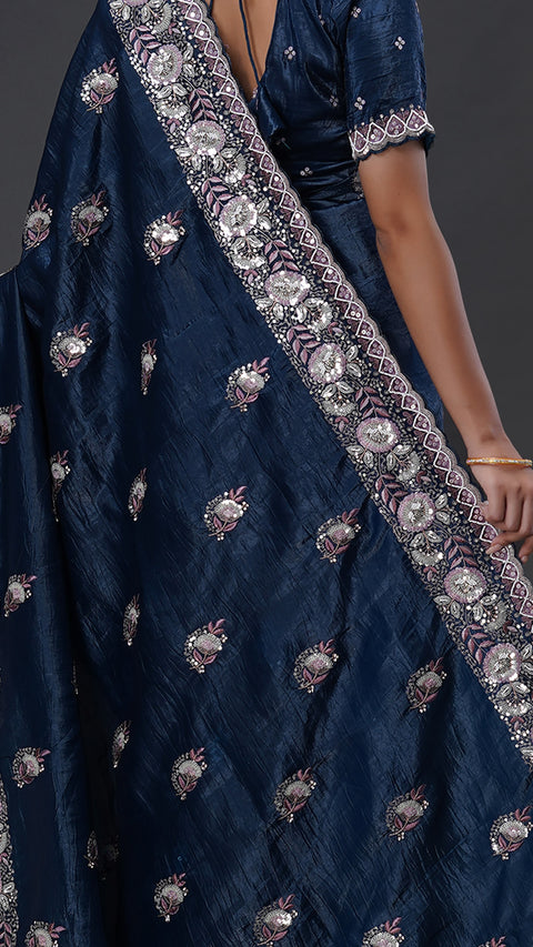 Exquisite Peacock Organza Saree with Intricate Resham Embroidery
