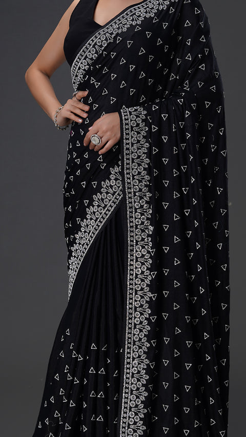 Black Satin Saree with Stunning Stone Work