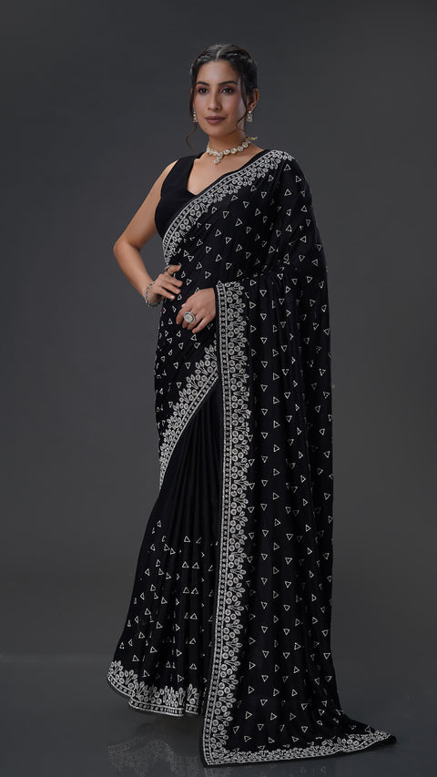Black Satin Saree with Stunning Stone Work