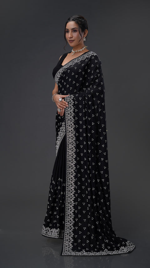 Black Satin Saree with Stunning Stone Work