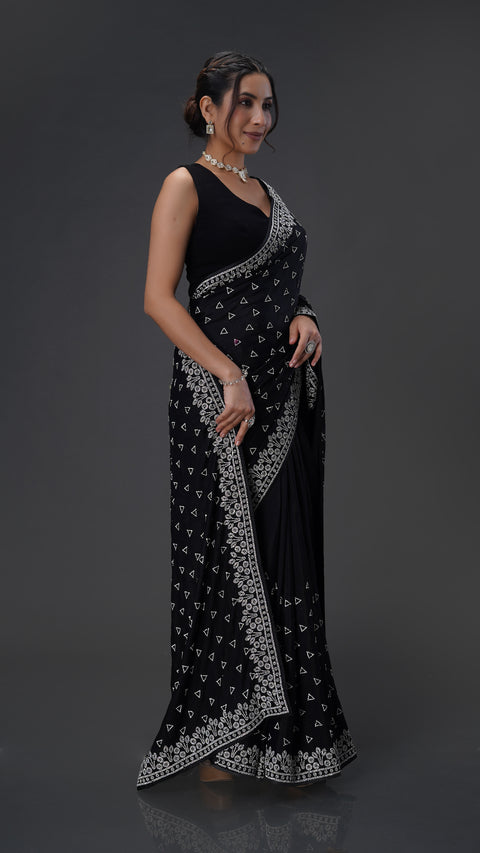 Black Satin Saree with Stunning Stone Work