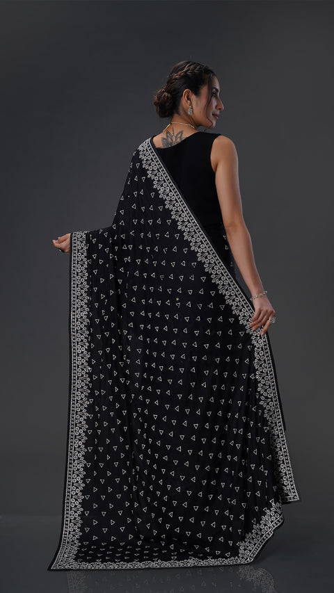 Black Satin Saree with Stunning Stone Work