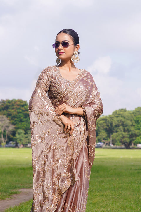 Copper Brown Breeze with BEADS TISSUE ORGENZA SAREE
