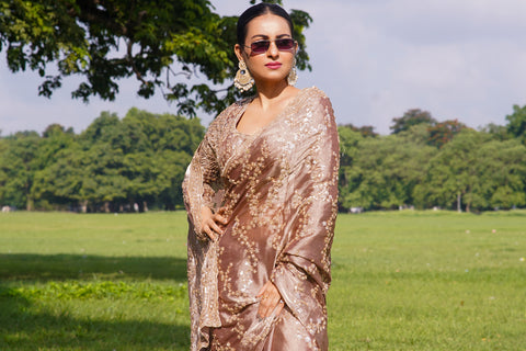 Copper Brown Breeze with BEADS TISSUE ORGENZA SAREE