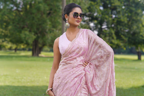 Blush Glow – Pink Saree with Sequin & Beads
