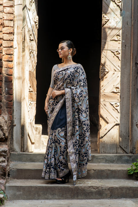 Blue Embroidered Grace saree with Zari Enchantment
