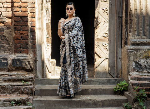 Blue Embroidered Grace saree with Zari Enchantment