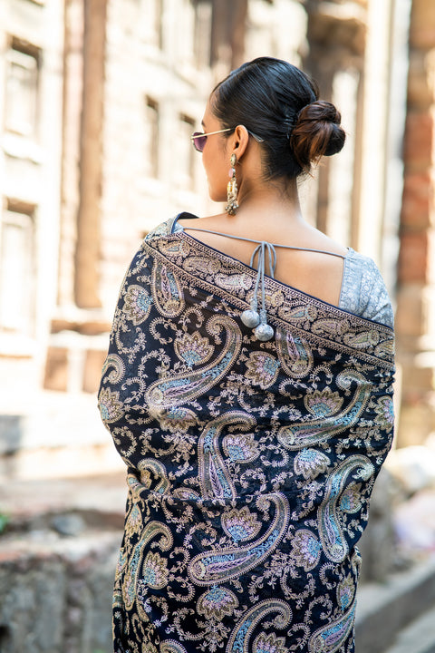 Blue Embroidered Grace saree with Zari Enchantment