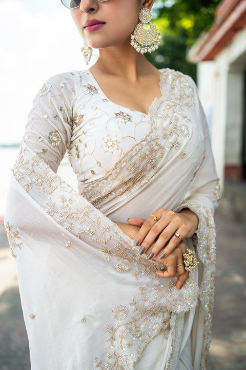 Snow Spark - White Imported Georgette Drape