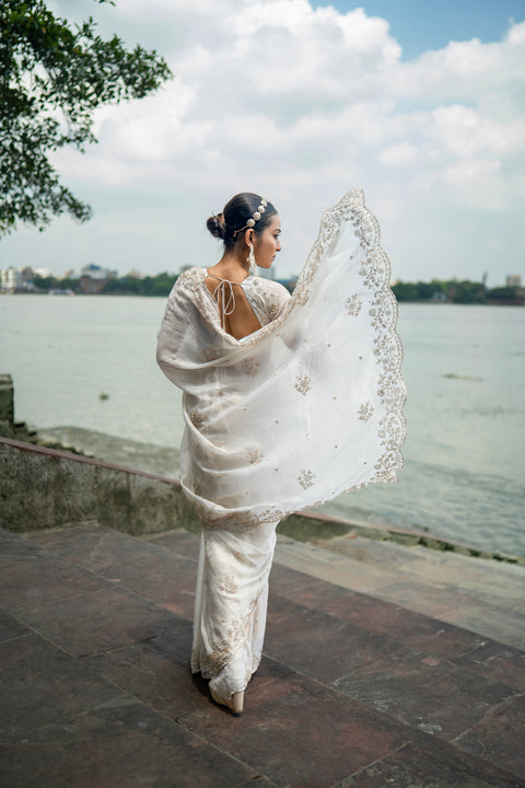 Snow Spark - White Imported Georgette Drape