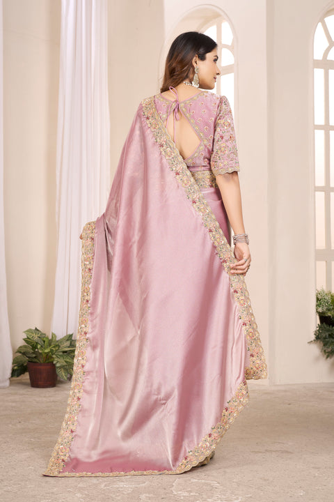 Dusty Rose Silk Saree with Heavy Zari