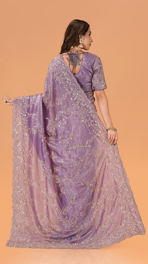 Purple Crush Georgette Saree with Golden Beads