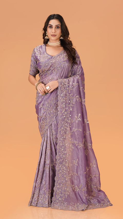 Purple Crush Georgette Saree with Golden Beads