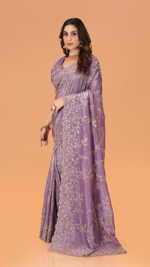 Purple Crush Georgette Saree with Golden Beads