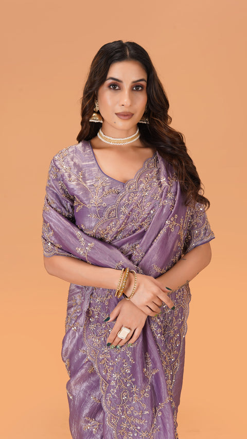 Purple Crush Georgette Saree with Golden Beads