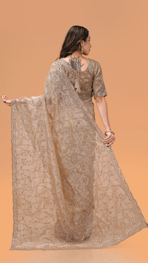 Elegant Tissue Organza Saree With Stunning Sequin Work
