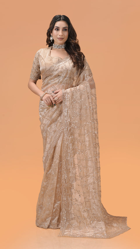 Elegant Tissue Organza Saree With Stunning Sequin Work